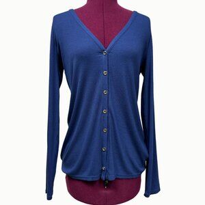 Lilly Pulitzer Blue Rib Knit V-Neck Button Front Long Sleeve Cardigan Sweater S